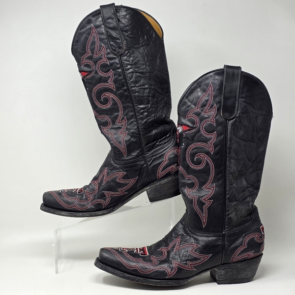 Game Day Boots Mens SZ 9.5 TEXAS TECH Red Raiders Red/Black Leather Cowboy Boots - Picture 3 of 12